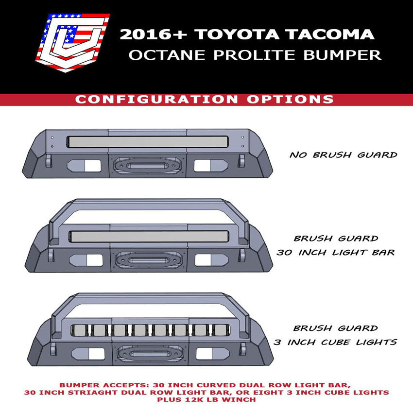 2016-2023 Toyota Tacoma Octane Prolite Front Winch Bumper Chassis Unlimited