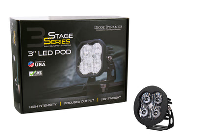 SS3 LED Pod Sport White SAE Fog  Round Single Diode Dynamics