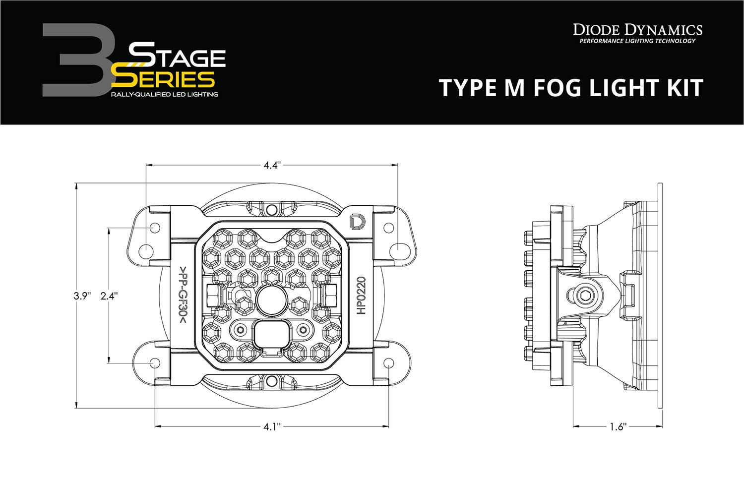 SS3 LED Fog Light Kit for 2014-2017 Jeep Cherokee Yellow SAE Fog Sport Diode Dynamics