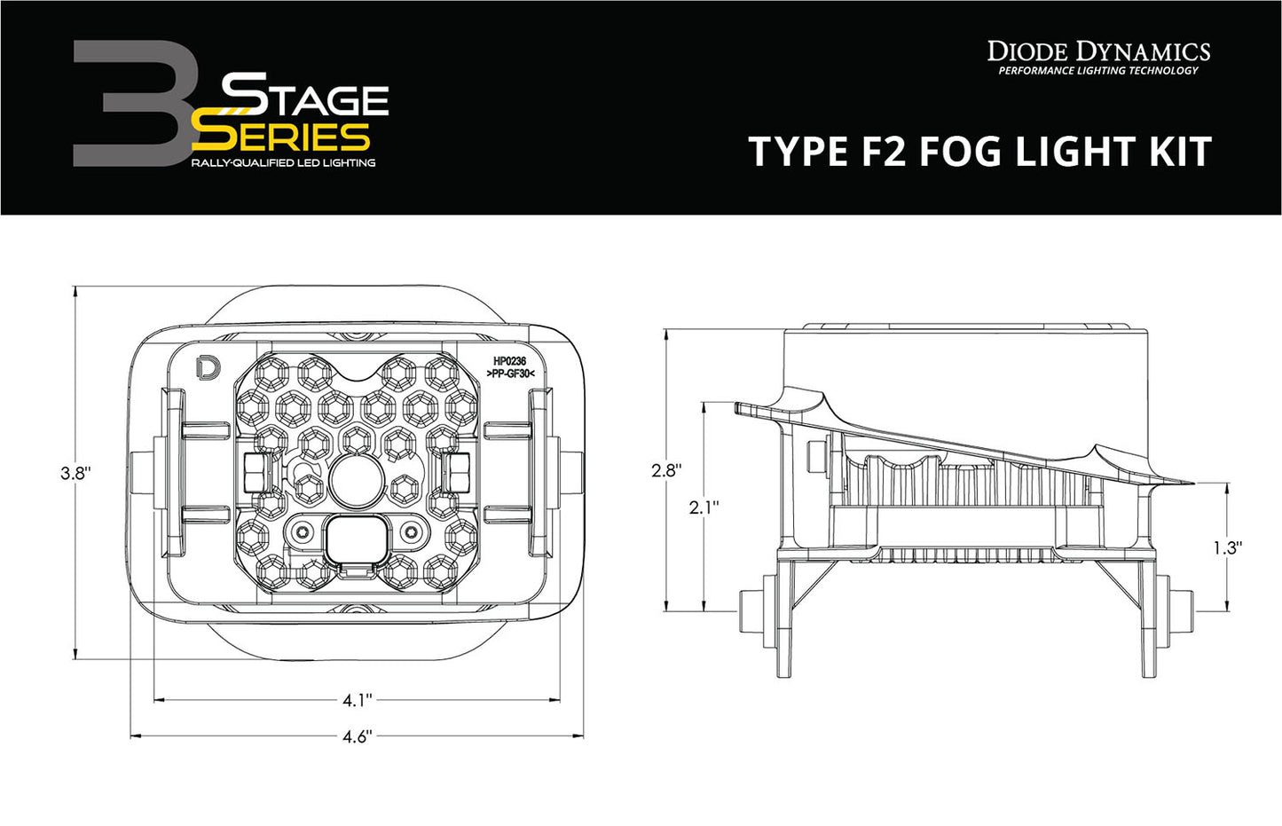 SS3 LED Pod Max Type F2 Kit Yellow SAE Fog Diode Dynamics