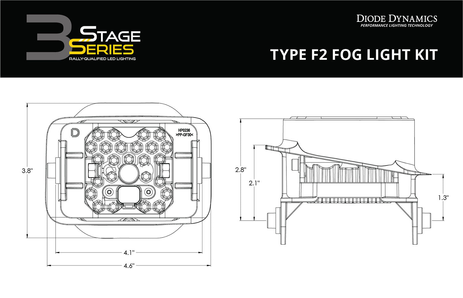 SS3 LED Pod Max Type F2 Kit Yellow SAE Fog Diode Dynamics