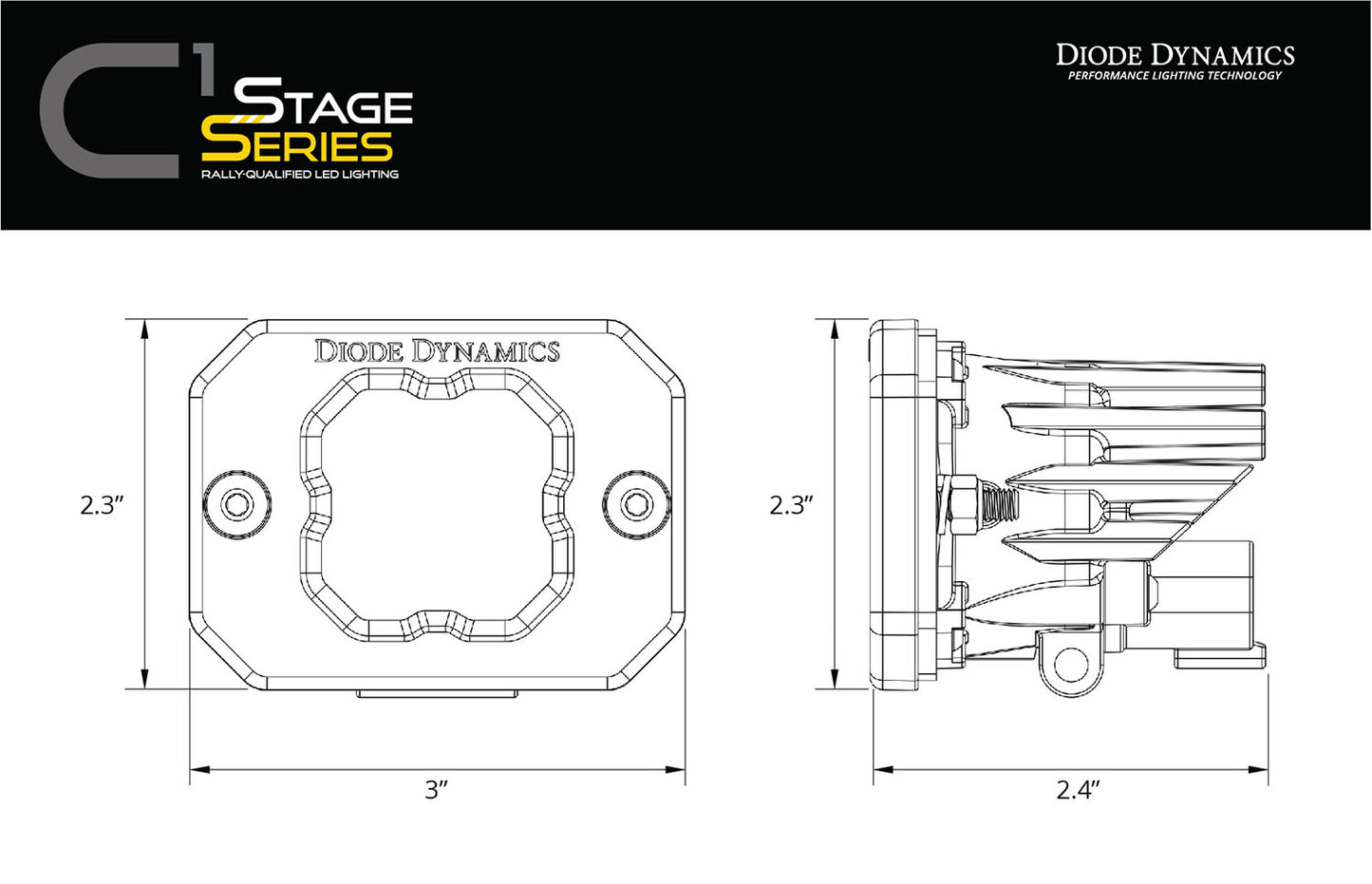 Stage Series C1 LED Pod Yellow SAE Fog Flush ABL Each Diode Dynamics