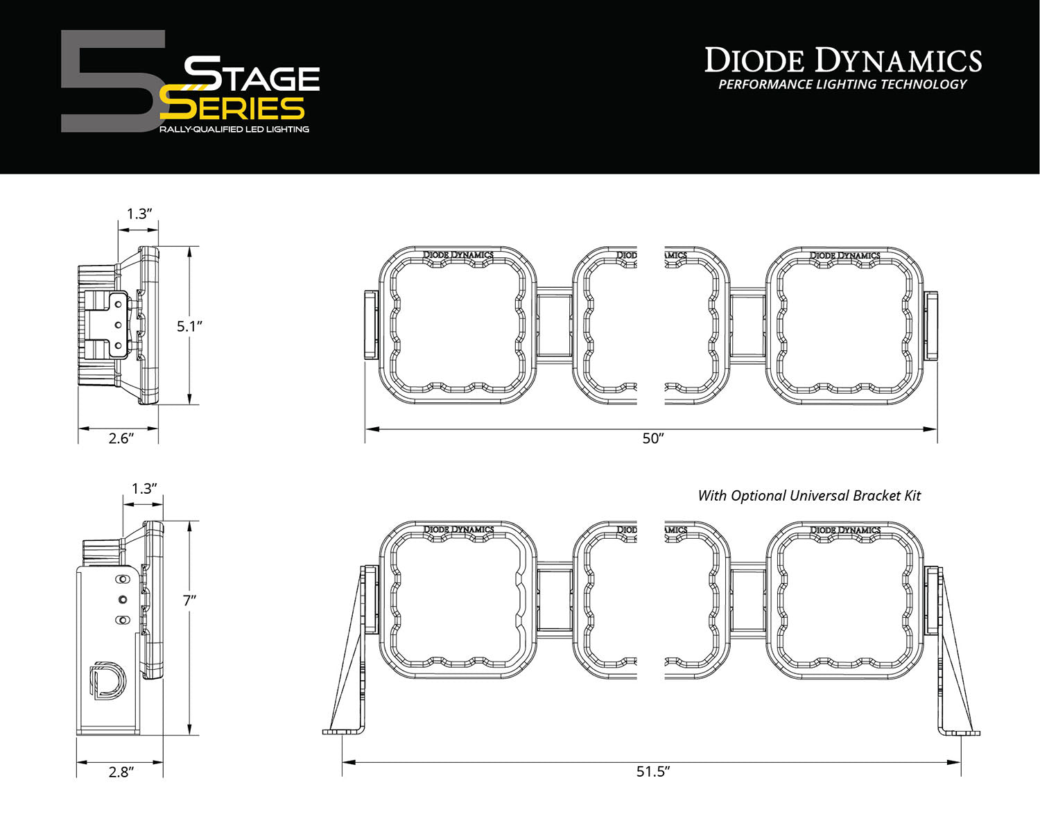SS5 Pro Universal CrossLink 8-Pod Lightbar White Driving Diode Dynamics