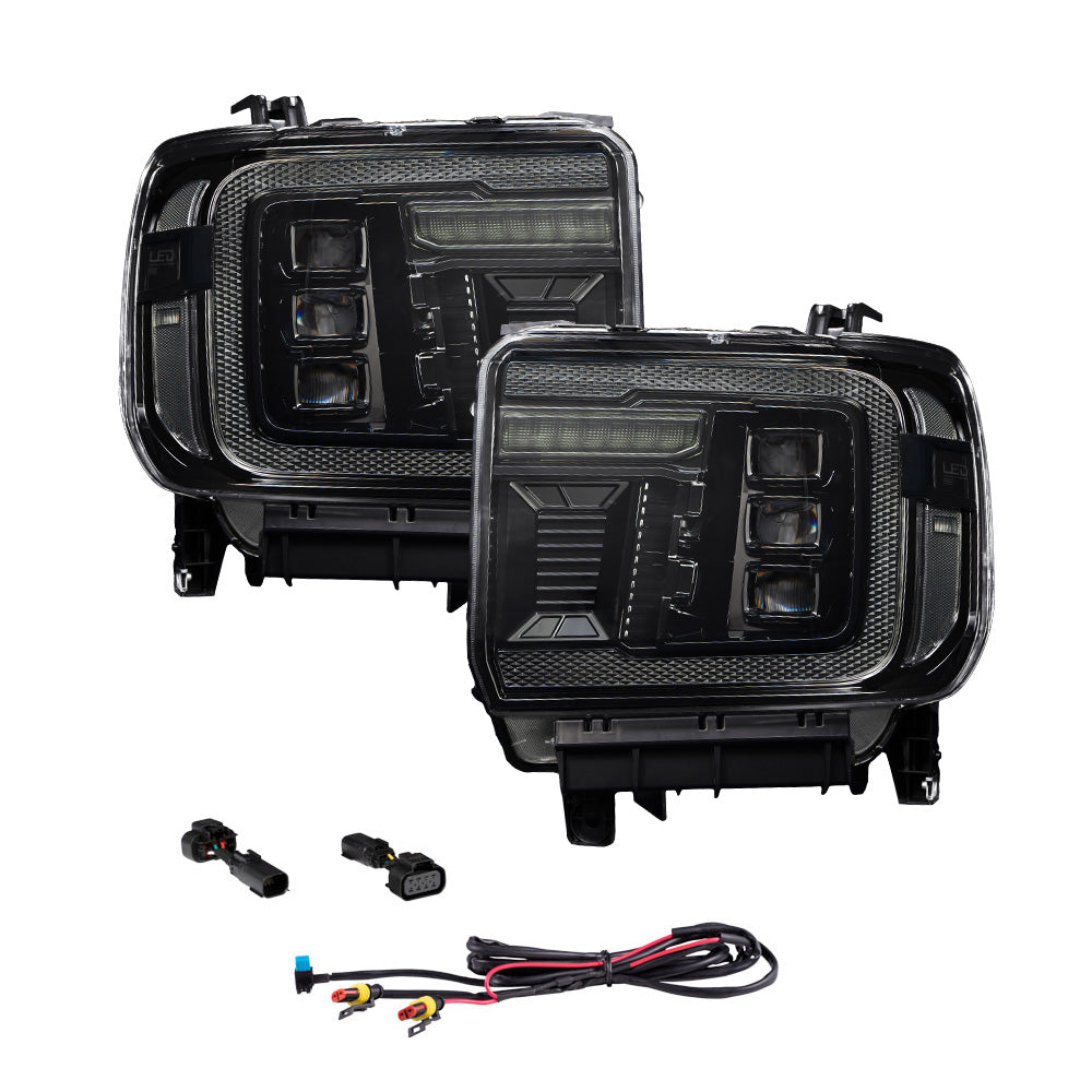 2014-2018 GMC Sierra 1500 and 2015-2019 GMC Sierra 2500/3500 LED Projector Headlights, Amber DRL Pair Form Lighting