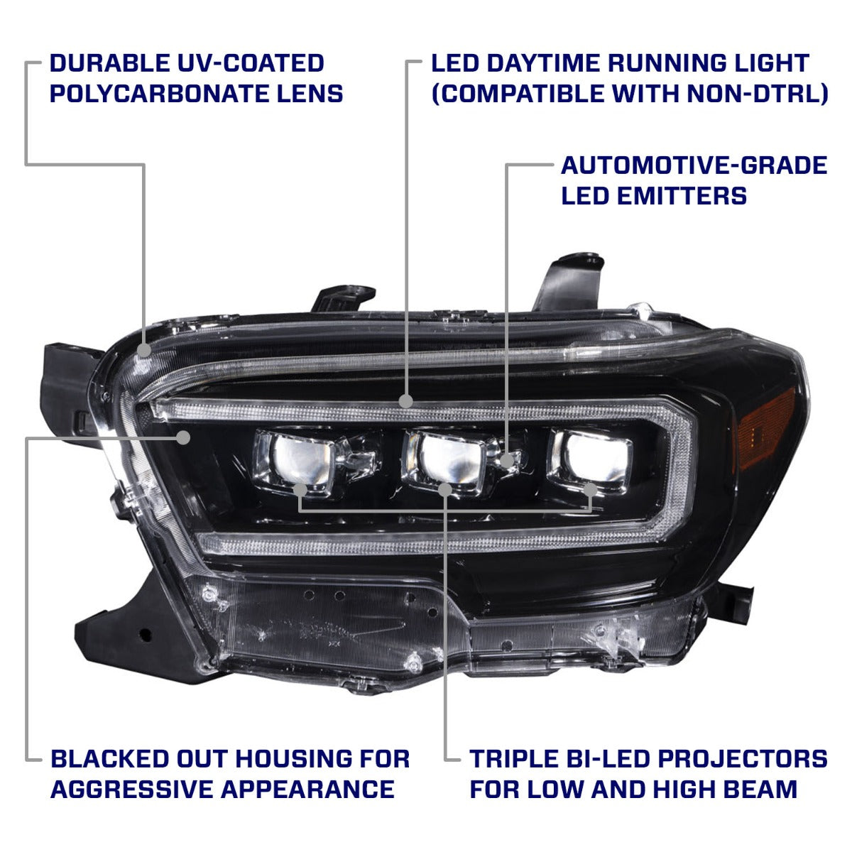 2016-2023 Toyota Tacoma Sequential LED Projector Headlights with Amber DRL Pair Form Lighting