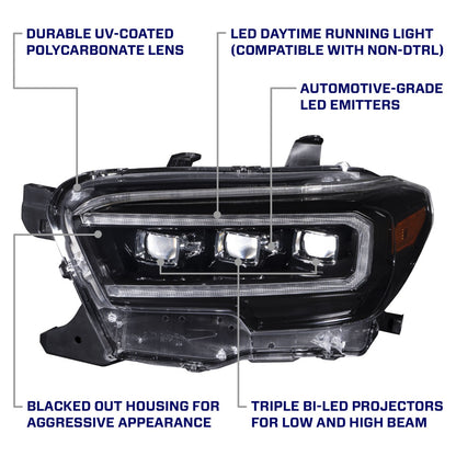 2016-2023 Toyota Tacoma Sequential LED Projector Headlights with Amber DRL Pair Form Lighting