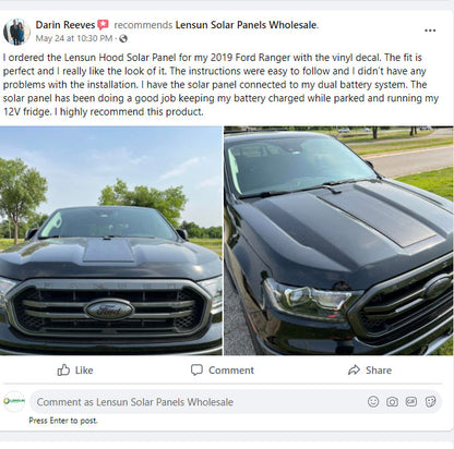 Ford Ranger (2019-2022) Lensun 45W Hood Flexible Solar Panel
