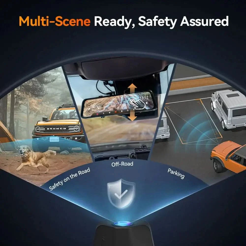 WOLFBOX G900 TriPro Bumper Version 3 Channel Rearview Mirror Dash Camera Mirror