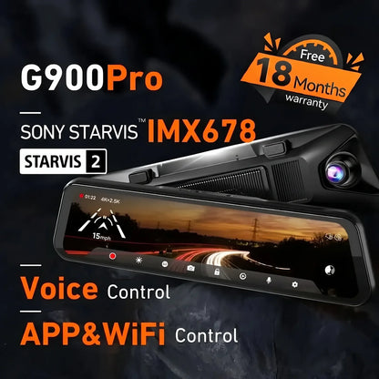 WOLFBOX G900Pro 12MP WiFi Touch Screen Rear View Mirror Dash Cam Smart Mirror