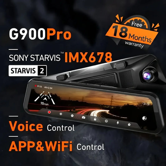 WOLFBOX G900Pro 12MP WiFi Touch Screen Rear View Mirror Dash Cam Smart Mirror