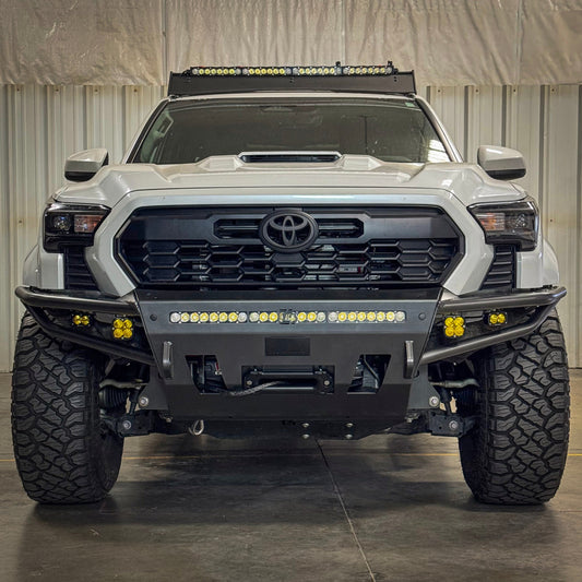 Tacoma Hybrid Front Bumper / 4th Gen / 2024+ | Mid-Height Bull Bar w/ Tube Gussets | TRD Pro or TRD Off-Road | Hammer Black Powder Coat