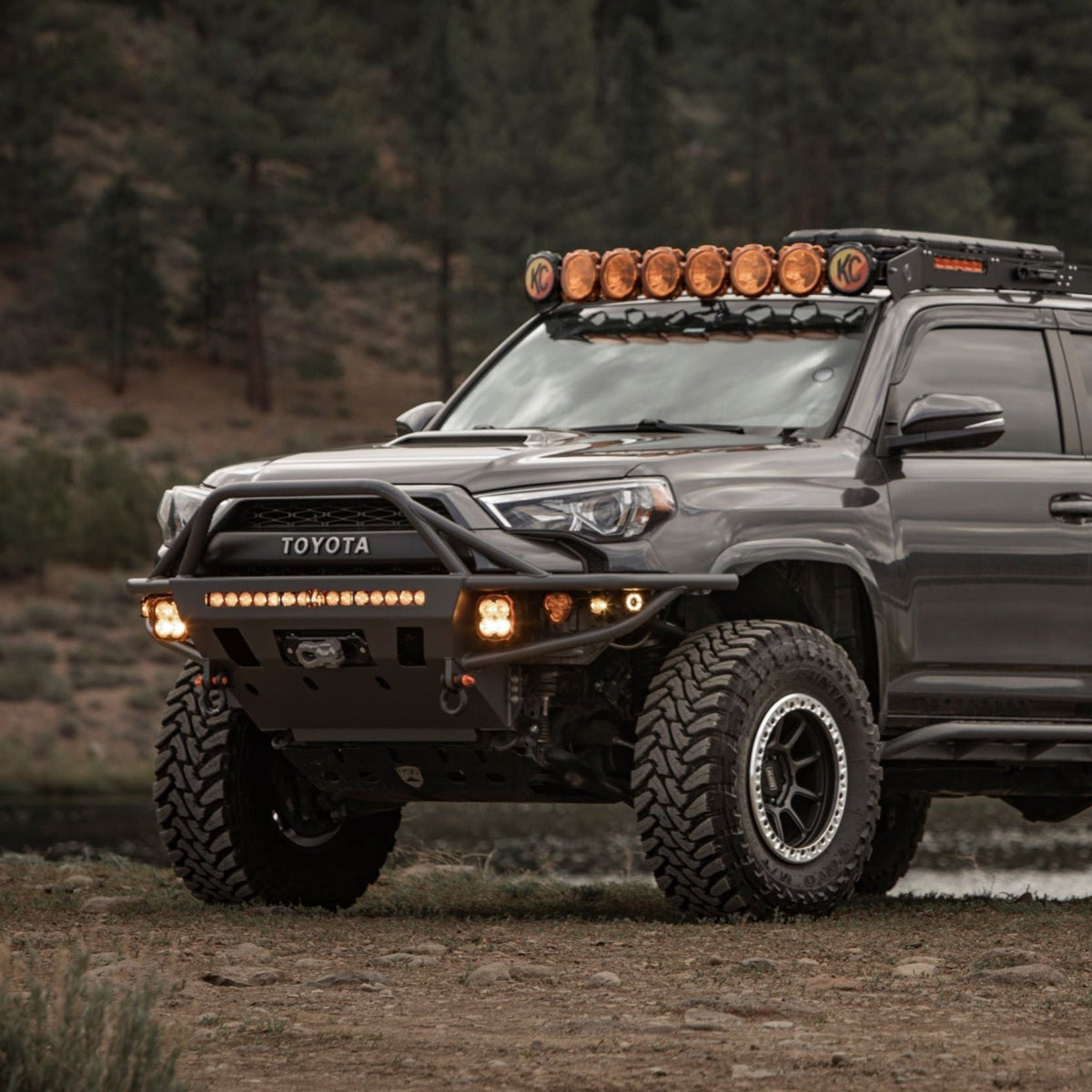 4Runner Hybrid Front Bumper / 5th Gen / 2014-2024 | 30" Light Bar Cutout | Mid-Height Bull Bar | Raw - Unfinished