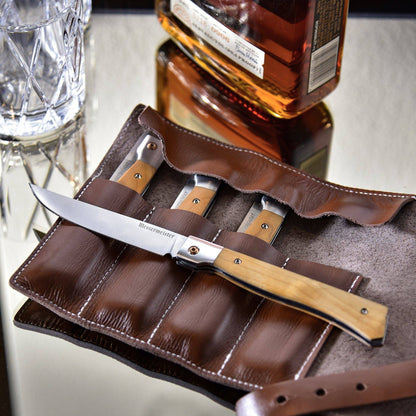 Folding Steak Knife Set in Leather Roll - 4 Piece