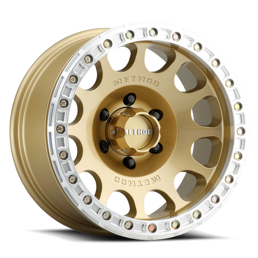 Aluminum Wheels 17x9 Beadlock MR105 Bolt Pattern 6 On 139.7 Offset -38 Lip Size 1.77 Gold GD Method