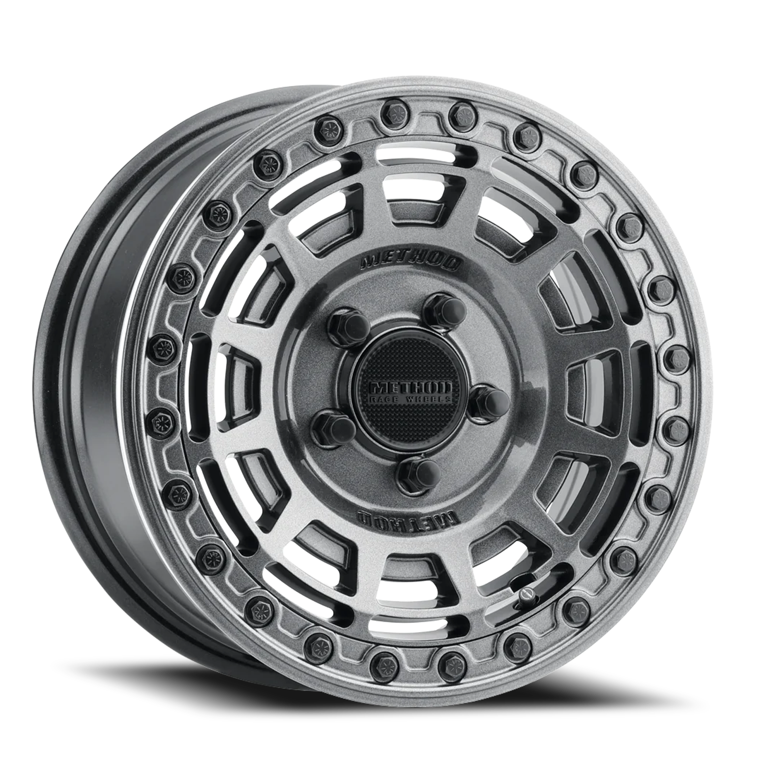 Aluminum Wheels 15x10 MR415 Beadlock UTV Bolt Pattern 5 On 114.3 Offset 25 Lip Size 2.09 Graphite GY Gloss Graphite Ring Method