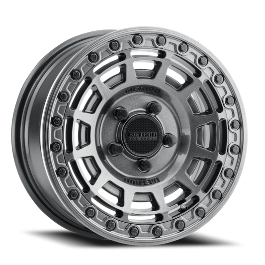 Aluminum Wheels 15x10 MR415 Beadlock UTV Bolt Pattern 5 On 114.3 Offset 25 Lip Size 2.09 Graphite GY Gloss Graphite Ring Method
