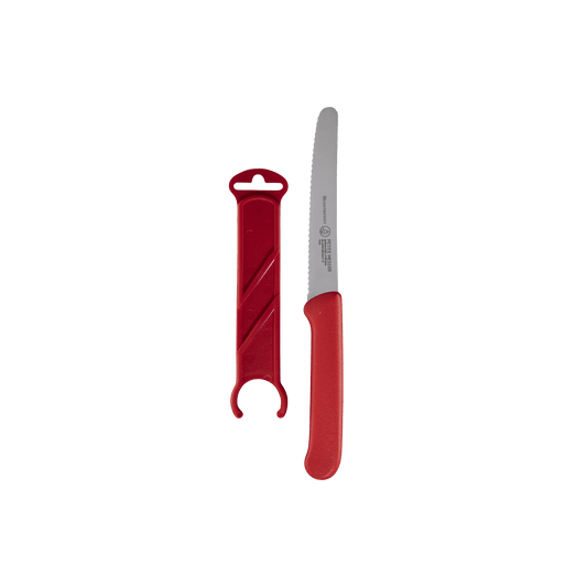 Red Serrated Tomato Knife with Matching Sheath - 4.5"