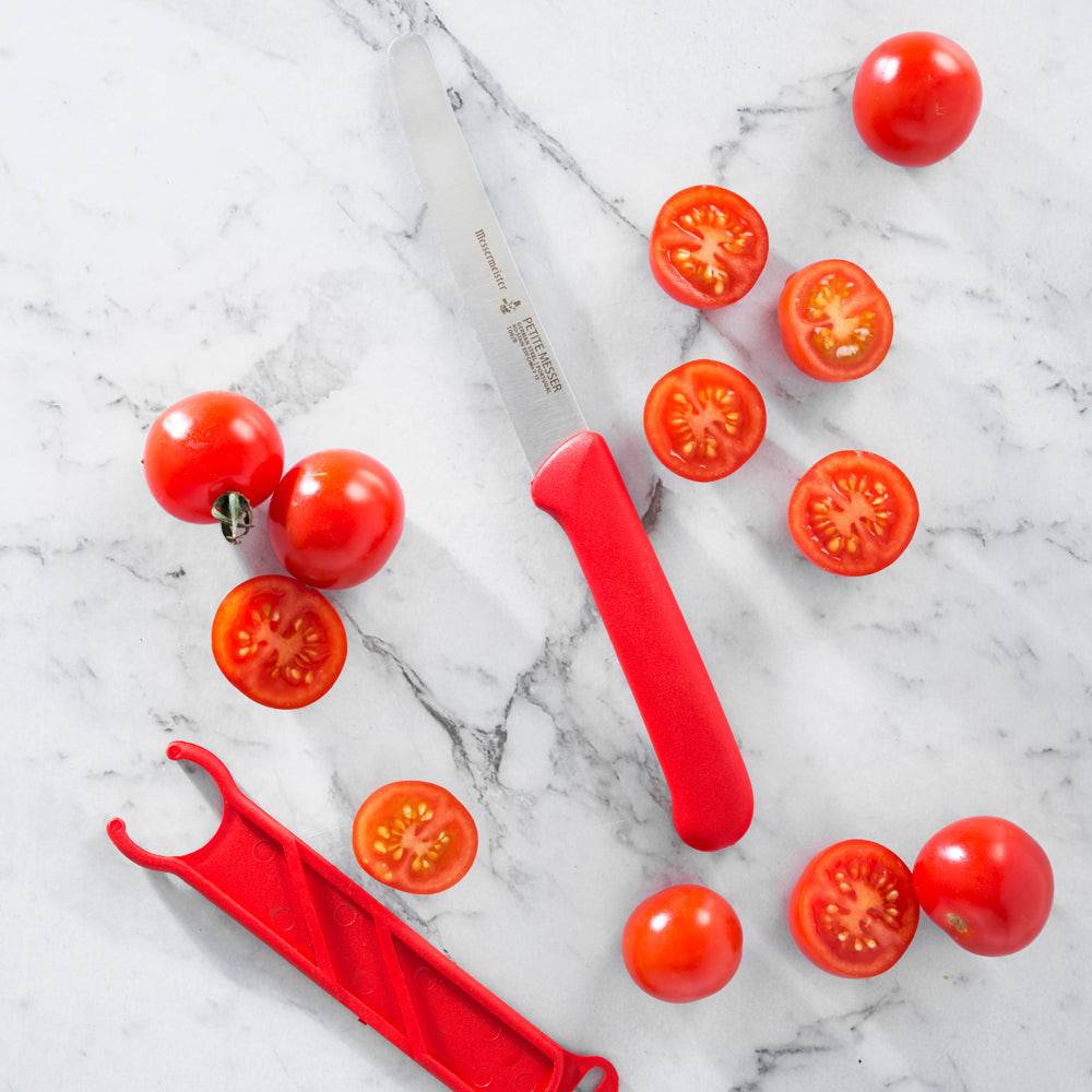 Red Serrated Tomato Knife with Matching Sheath - 4.5"