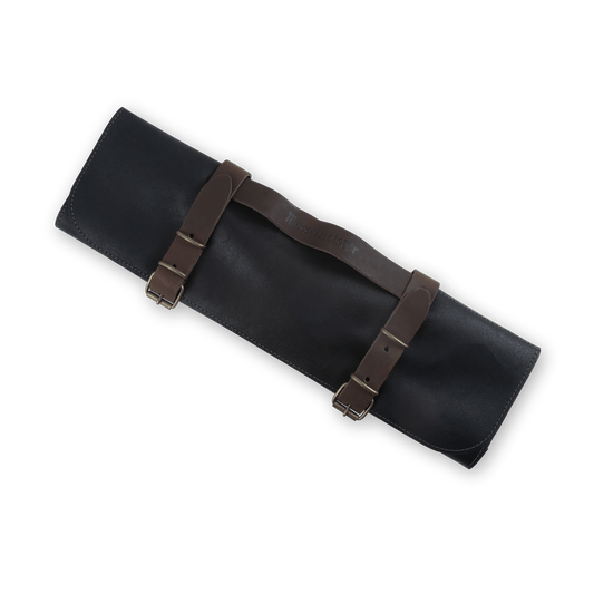 Vintage Leather Black Knife Roll - 7 Pocket