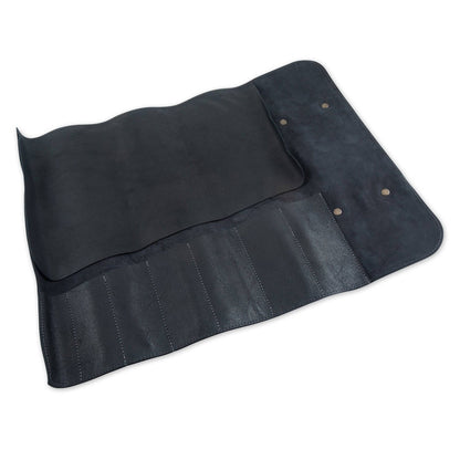 Vintage Leather Black Knife Roll - 7 Pocket