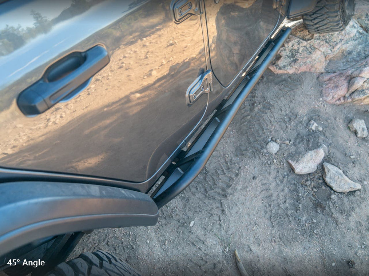 Rock Sliders | 2018 + Wrangler (JLU) - No top plate, black powdercoat, 45 degree