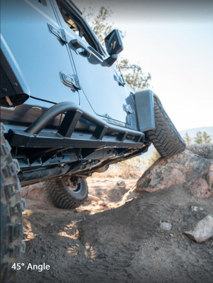 Rock Sliders | 2018 + Wrangler (JLU) - No top plate, black powdercoat, 45 degree