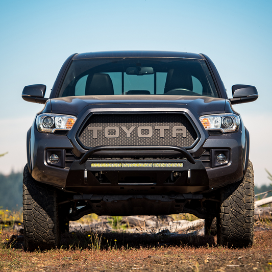 Tacoma Front Lo-Pro Winch Bumper / 3rd Gen / 2016-2023 | 30" Light Cutout | Mid-Height Bull Bar | Hammer Black Powder Coat