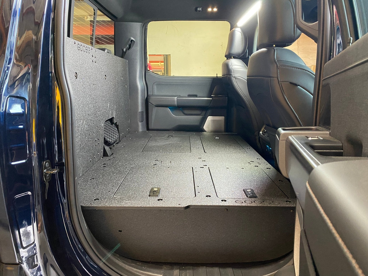 Ford Super Duty Ford - F250-F350 - 2023-Present - 5th Gen. Crew Cab - Second Row Seat Delete Plate System with Factory B&O Subwoofer Center Wall with Exterior Port