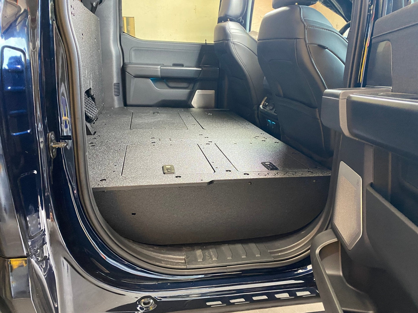 Ford Super Duty Ford - F250-F350 - 2023-Present - 5th Gen. Crew Cab - Second Row Seat Delete Plate System with Factory B&O Subwoofer Center Wall with Exterior Port