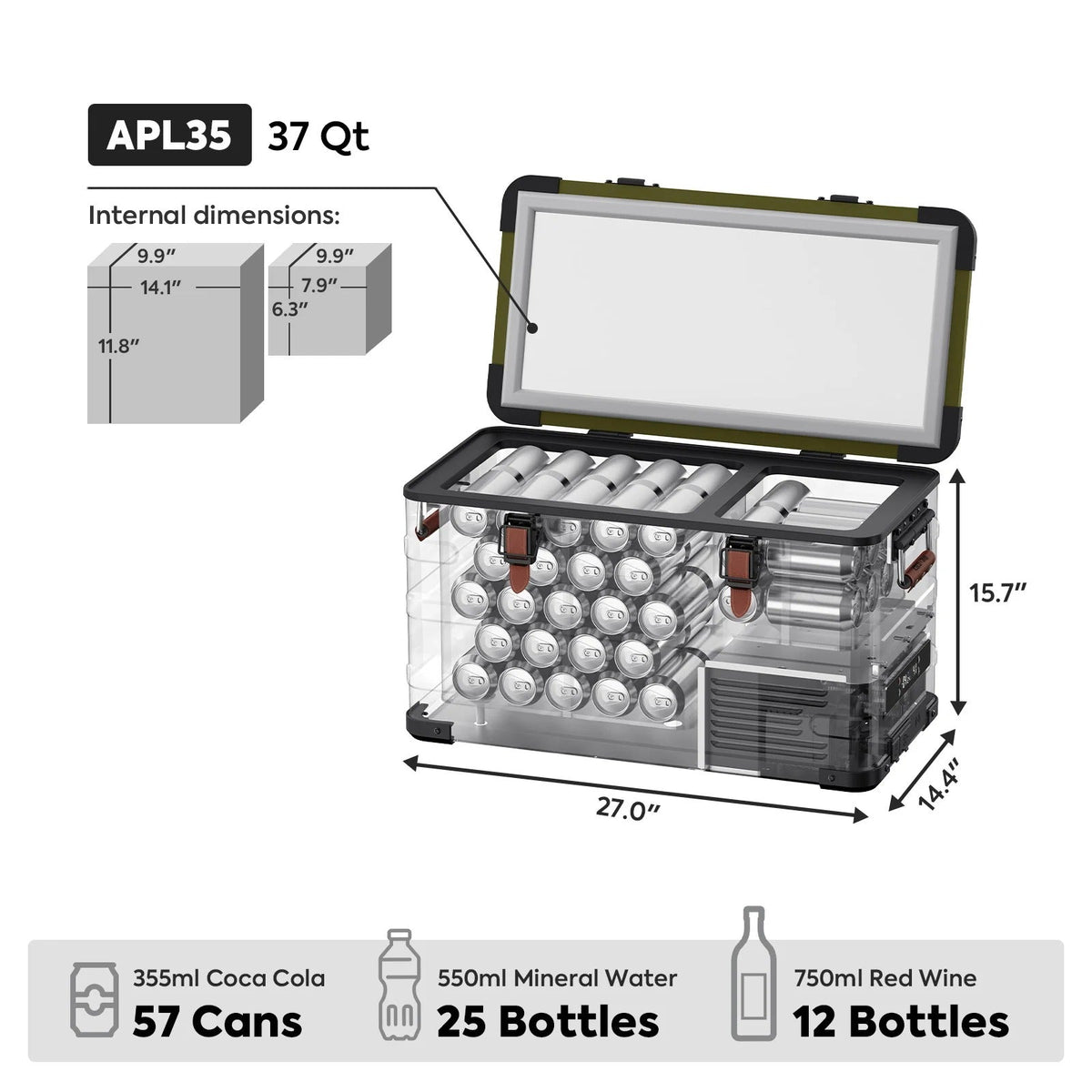 Jeep APL35 Dual Zone Aluminum Freezer in Olive | ICECO | 35L